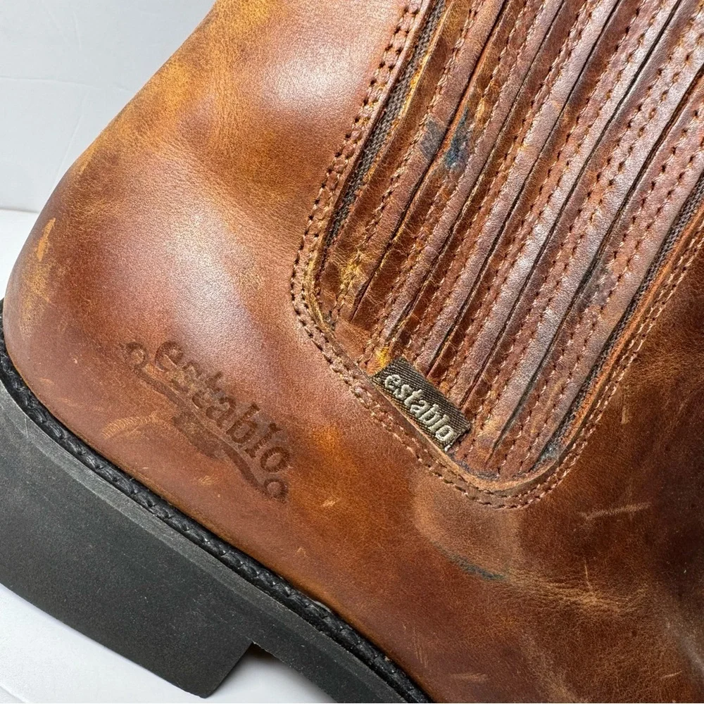 Establo Chelsea Work Boots Men’s 7.5 Brown Leather Elastic Ankle Mexico Made